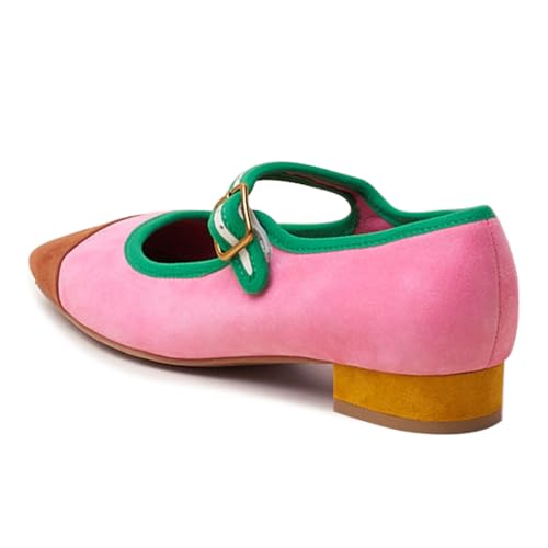 miss left Women Unique Square Cap Toe Low Heel Mary Jane Pumps Adjustable Strap Buckle Cute Party Event Daily Dress Shoes Size 4-16 US3