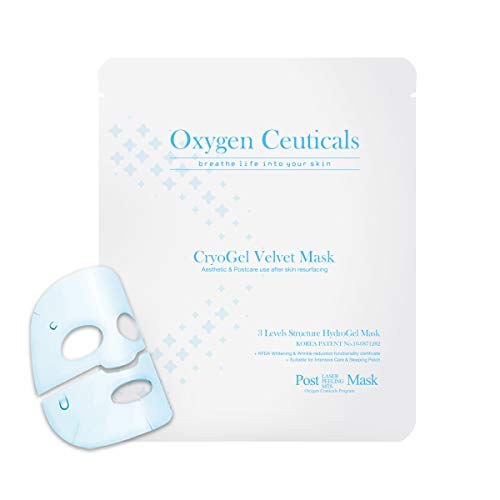 Hydrogel Sheet Mask, OxygenCeuticals Cryogel Velvet Mask, Premium Korean Gel Sheet Mask for Instant Hydration, Soothing, Cooling, Healing, Post-Treatment, 6 Sheets/Box