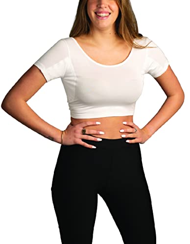 Women’s Undershirts - Sweatproof Shirts Women with Underarm Sweat Pads - White…
