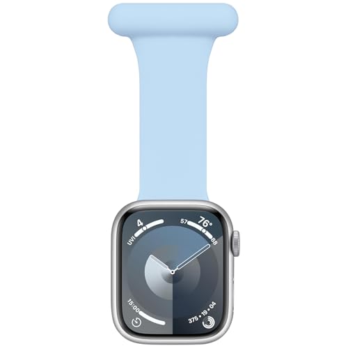 Nurse Watch Band Compatible with Apple Watch Fob 38mm 40mm 41mm, Nurse Watch Fob with Pin-On Brooch, Soft Silicone Replacement Bands for iwatch Series 9/7/6/SE/5/4/3/2/1-Blue