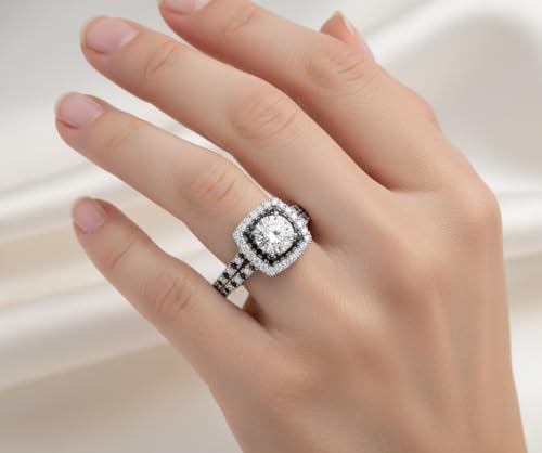 Image of 55Carat Choose Your Gemstone Double Band Square Halo Diamond CZ Ring 925 Sterling Silver Round Shape Halo Engagement Rings Everyday Jewelry Wedding Jewelry Handmade Gifts for Wife US Size 4 to 12