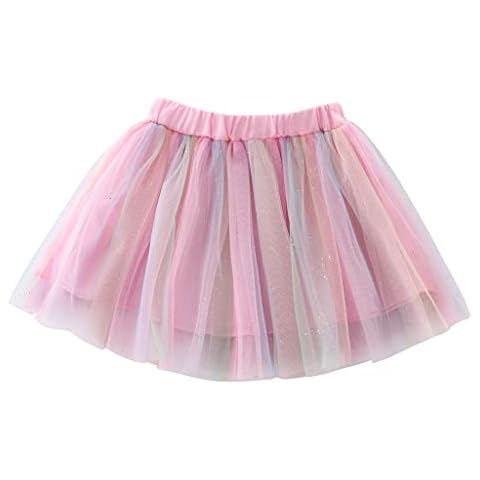 Tortoise & Rabbit Little Girls Tutu Skirts with Shiny Stripes for Princess 1-10 Years,Rainbow with Sequins,8-10 Years Cover