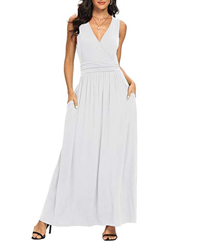 Image of LILBETTER Women Sleeveless Deep V Neck Loose Plain Long Maxi Casual Dress