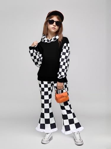 3-9 Years Kids Toddler Girl Clothes bow tie Sweatshirt Flared Pants 2Pcs Fall Winter Outfits Set2