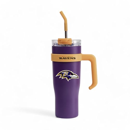 Image of The Memory Company Officially Licensed 46oz Team Color Slim Tumbler with Straw and Handle, Baltimore Ravens