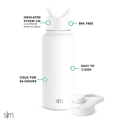 Image of Simple Modern Water Bottle with Straw and Chug Lid Vacuum Insulated Stainless Steel Metal Thermos Bottles | Reusable Leak Proof BPA-Free Flask for Sports | Summit Collection | 32oz, Winter White