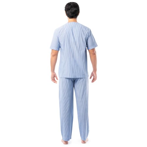 Image of Fruit of the Loom Men's Broadcloth Short Sleeve Top and Long Pants Pajama Set