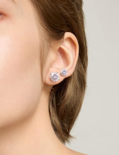 Image of 6 Pairs Stud Earrings Set, Hypoallergenic Cubic Zirconia 316L Earrings Stainless Steel CZ Earrings 3-8mm (Steel color)