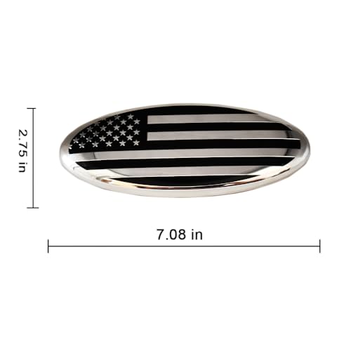 Image of 7 Inch Front Grille Rear Tailgate American Flag Emblem Compatible with Ford 1999-2004 F-150 F-250 F-350 (Silver)