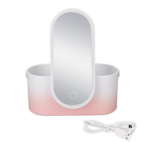Boîte de maquillage rotative pliable dégradé rose avec miroir LED