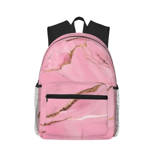 Sac à dos d'université léger noir texture marbre rose avec poches de rangement