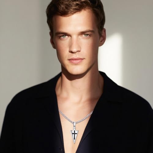 LUHE Cross Necklace for Men Sterling Silver Cross Pendant Necklace Religious Jewelry Christian Gifts - Image 5