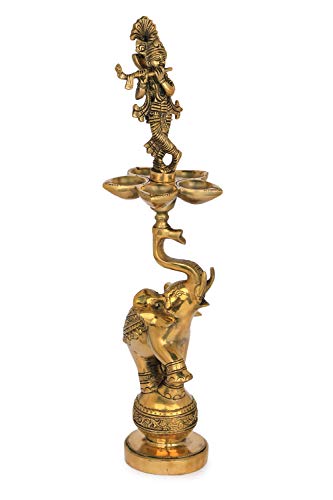 Défense d'éléphant avec Krishna en laiton pour ambiance de salon zen - 4