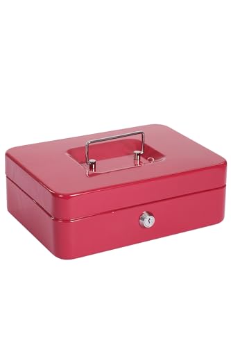 GIOCOKIDS, Caja de Caudales Metálica con Llave 25x18 cm – Caja Fuerte Portátil para Dinero, Monedas y Documentos – Seguridad para Hogar y Oficina – Resistente y Compacta - Roja