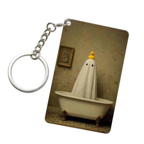 Woshuwo Lindo fantasma vintage para bañera, retro, llavero acrílico para baño, llaveros de moda, cadenas acrílicas para coche, etiquetas para hombres y mujeres