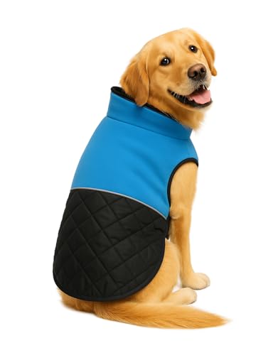 Image of The Pets Company Dog Winter Coat Jacket, Clothes, Windproof, Light Weight, Washable, Ultra Warm Thick Fleece Lined Dog Vest for Cold Weather Protection, (Reversible Blue, Large - 26 Inch)