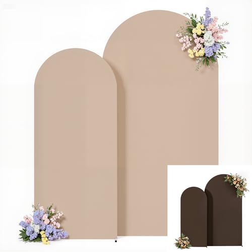 Image of 7.2FT 6FT Arch Backdrop Cover for Party, Set of 2 Stretchy Spandex Fitted Arch Stand Cover for Baby Shower, Birthday Wedding Decor, Chiara Backdrop Cover with Double-Sided Design(Nude, Brown)