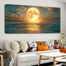 Tableau moderne horizon jaune coucher de soleil océan toile sans cadre 20x40cm