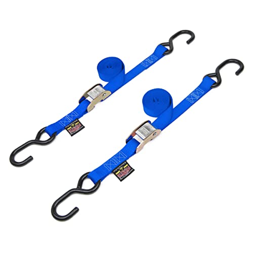 1in x 5.5ft Cam Buckle Tie-Downs with S-Hooks, Blue (Pair)