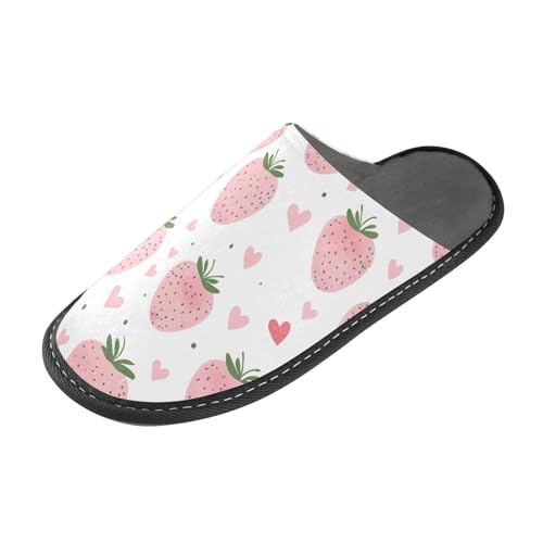 ODAWA Cute Pink Strawberry White Women's House Shoes Slipper Memory Foam Warm Slip On House Shoes Size 4-5 - Main Image