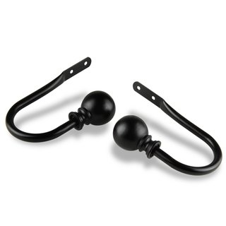 Your Home Online Set Of 2 Metal Ball Chrome Brass Curtain Pole Holdback Tieback Bracket (Matt Black)