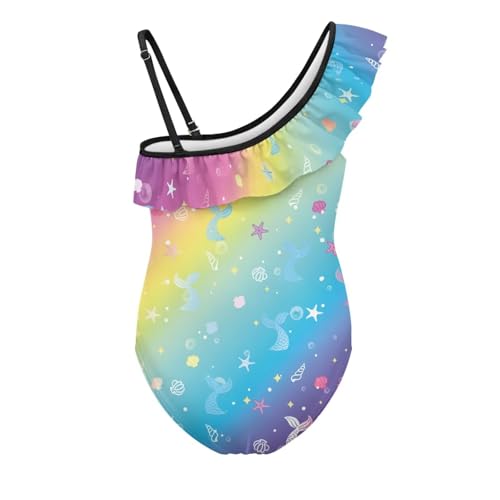 Image of Girls One Piece Bathing Suit,Slim-Fit Ruffle Strap Swimsuit with Adjustable Strap Quick Dry Summer Beach Swim Suit