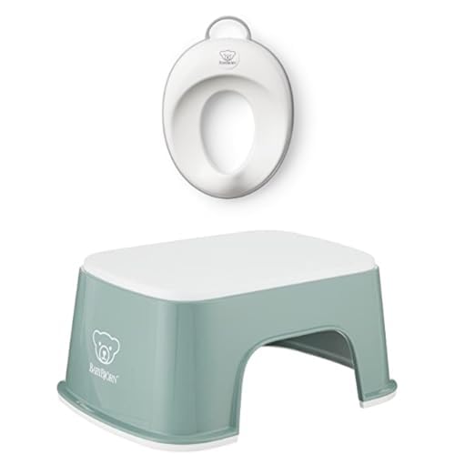 Bundle of BabyBjörn Toilet Trainer, White/Gray + BabyBjörn Step Stool, Deep Green/White