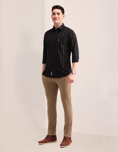 Image of U.S. Polo ASSN. Striped Slim Fit Formal Shirts for Men - 100% Cotton, Full Sleeve Mens Casual Shirts