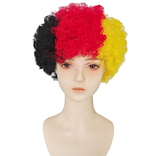 Image of FREE BEAUTY Germany Flag Colored Afro Wig for Men Women 2026 World Cup Fan Wig Soccer Fans Cheer Hair Black Red Yellow Afro Wigs for Football Fans for Stadium Party Cosplay (Germany)