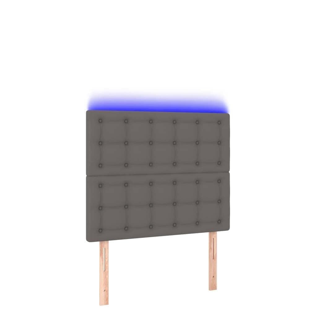 Tête de lit LED grise 90 x 5 x 118/128 cm en cuir synthétique pour lit pour auberge, hôtel, chambre d'amis, chambre à coucher