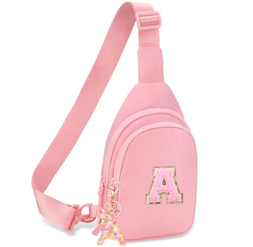 Birthday Gifts for for Girls Women- Personalized Initial Sling Bag Cross Body Bag Fashion Waist Packs Trendy Travel Fanny Pack with Initial Letter Patch Cute Stuff A