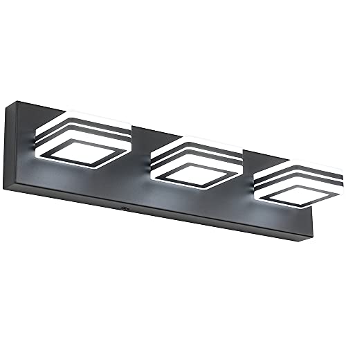 Image of SOLFART LED Bathroom Vanity Light Fixtures: 3 Light Matte Black Modern Acrylic Bathroom Wall Lighting Fixtures Over Mirror Cool White 6000K