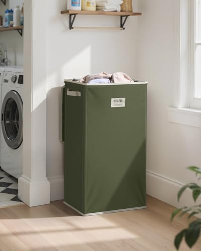 SOLEDI 100L Laundry Basket with Lid Washing Basket for Laundry, Collapsible Laundry Baskets, Sturdy Clothes Hamper with Removable Laundry Bag, Beautiful and stylish Large Laundry Bin (Avocado Green)