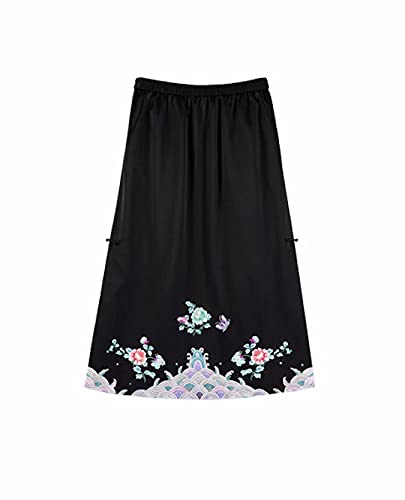 HangErFeng Seda Peonía Mariposa Patrón de Agua de mar Bordado Elementos Chinos Falda Negra para Todos los días 042 M
