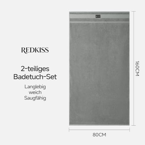REDKISS 2er Set Badetücher Groß 160 x 80 cm,100% Baumwolle Dickes Duschtuch – Ansicht 2