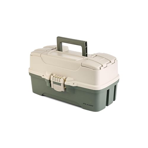 Image of Plano Three-Tray Tackle Box, Green /Tan, Rust-Proof Brass Latch, Top-Access Tray with Deep Storage, Made in the USA, Portable Fishing Gear Storage Organizer
