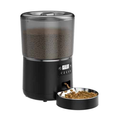 JoyeeLii 自動給餌器 猫, 犬用給餌器 Wi-Fiドッグフィーダー, スマホ遠隔操作 録音可 4L容量 餌詰まり防止 2WAY給電 ステンレス製ボウル お手入れ簡単 餌やり器 猫 時限式ペットフィーダー キャットフードフィーダー 猫の餌箱 (ブラッ