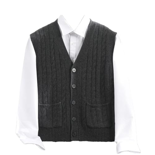 Men’S Solid Cashmere V-Neck Knit Cardigan Vest with Twist Flower Detail for Business Casual Wear