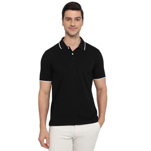 Image of Park Avenue Men Slim Fit Solid Pattern Cotton Polyester Blend Half Sleeve Polo Neck Casual T-Shirt