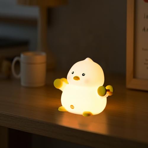 SZMDLX Cute Duck Night Light LED Rechargeable Squishy Novelty Animal Night Lamp 3 Level Dimmable Silicone Touch Lamp with Timer Nightlight for Kids Girls Boys Room Baby Nursery Bedroom Decor Gifts