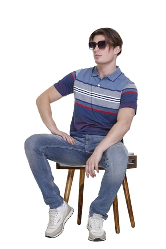 Image of SANE ORIGINALS T-Shirt for Men with Pocket || Textured Striped Polo for Men