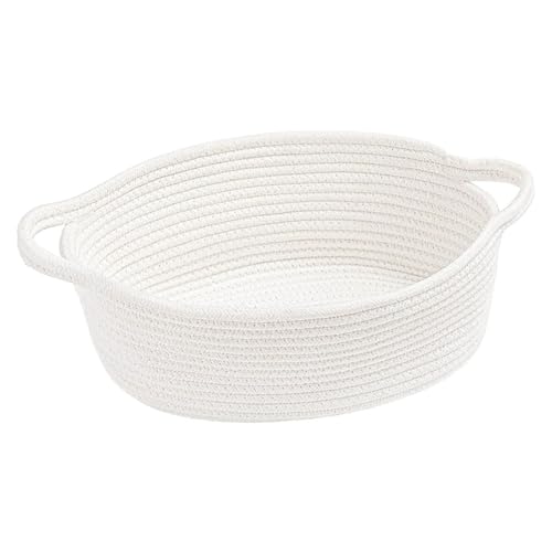 Woven Cotton Rope Basket Baby Toy Basket Woven Baskets Small Woven Storage Basket with Handle Small Baskets for Gifts Toy Storage Stylish Home Decor for Living Room BedroomWhite