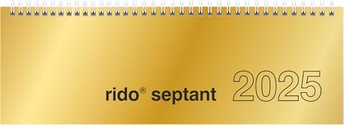 rido/idé Querterminbuch Modell septant (2025), 2 Seiten = 1 Woche, 305 × 105 mm, 128 Seiten, Glanzkarton-Einband, goldfarben