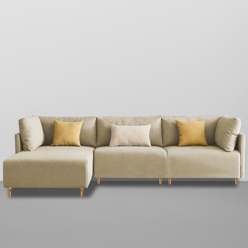 Image of Carina LHS 4 Seater L Shape Sofa Set for Living Room (Cream Fabric) Premium Fabric Sofa