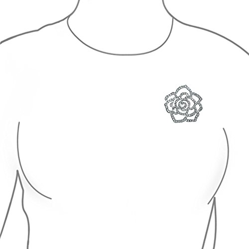 Large Fashion Statement Sparkling Party Rose Flower Shape Open Pave Crystal Wedding Brooch Scarf Pin For Women Silver Tone Rhodium Plated Brass #TOP2