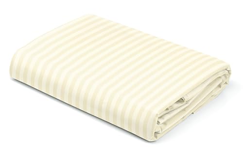 Image of 100% Cotton Bed Sheets for King Size Bed, 1 Bedsheet Super King Size Bed Cotton 112x108 Inch with 2 Pillow Covers | 300 TC Plain Bedsheets for King Size Bed Solid Stripes (Ivory)