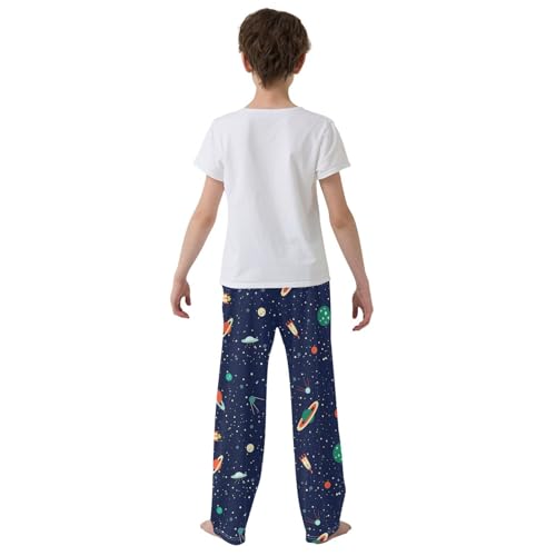 ZZXXB Space Planets Rockets Boys Long Pants Soft Trousers Elastic Waist Kids Lounge Bottoms with Pockets S-XL3