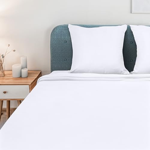 Image of Utopia Bedding 4-Piece Bed Sheet Set 160 x 200 cm, White - Polyester Microfibre, Oeko-Tex Certified, 1 Fitted Sheet 160 x 200 cm, 1 Flat Sheet 266 x 259 cm and 2 Pillowcases 65 x 65 cm