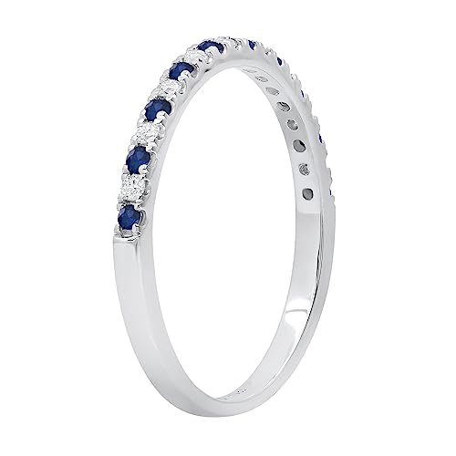 Dazzlingrock Collection Round Alternate Blue Sapphire & White Diamond Stackable Wedding Band for Women in 925 Sterling Silver3