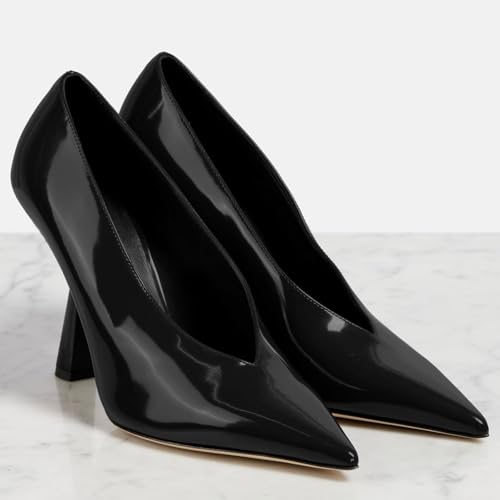 Women's Sexy Pointed Closed Toe Stiletto Heels Fashion Patent/Matte Leather V Shaped Silhouette Pumps Comfort Slip On Prom Party Dressy High Heel Shoes for Women3